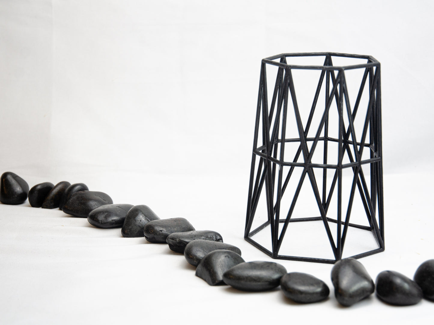 Aufrechter geometrischer Vasenkäfig aus Draht – Schwarzes Design für 10-cm-Töpfe & Hochzeitstischdekoration
