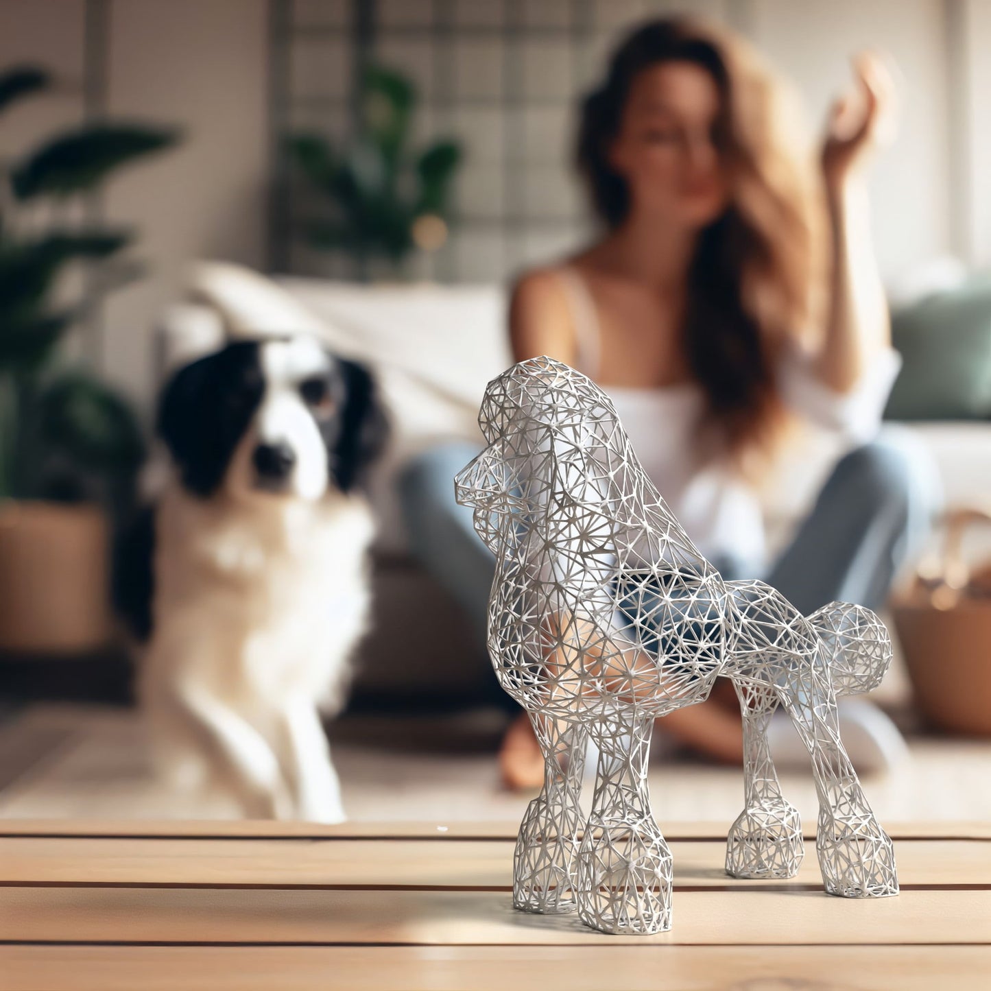 Elegante Pudelskulptur aus Draht – Moderne Hundedekoration für Zuhause und Büro