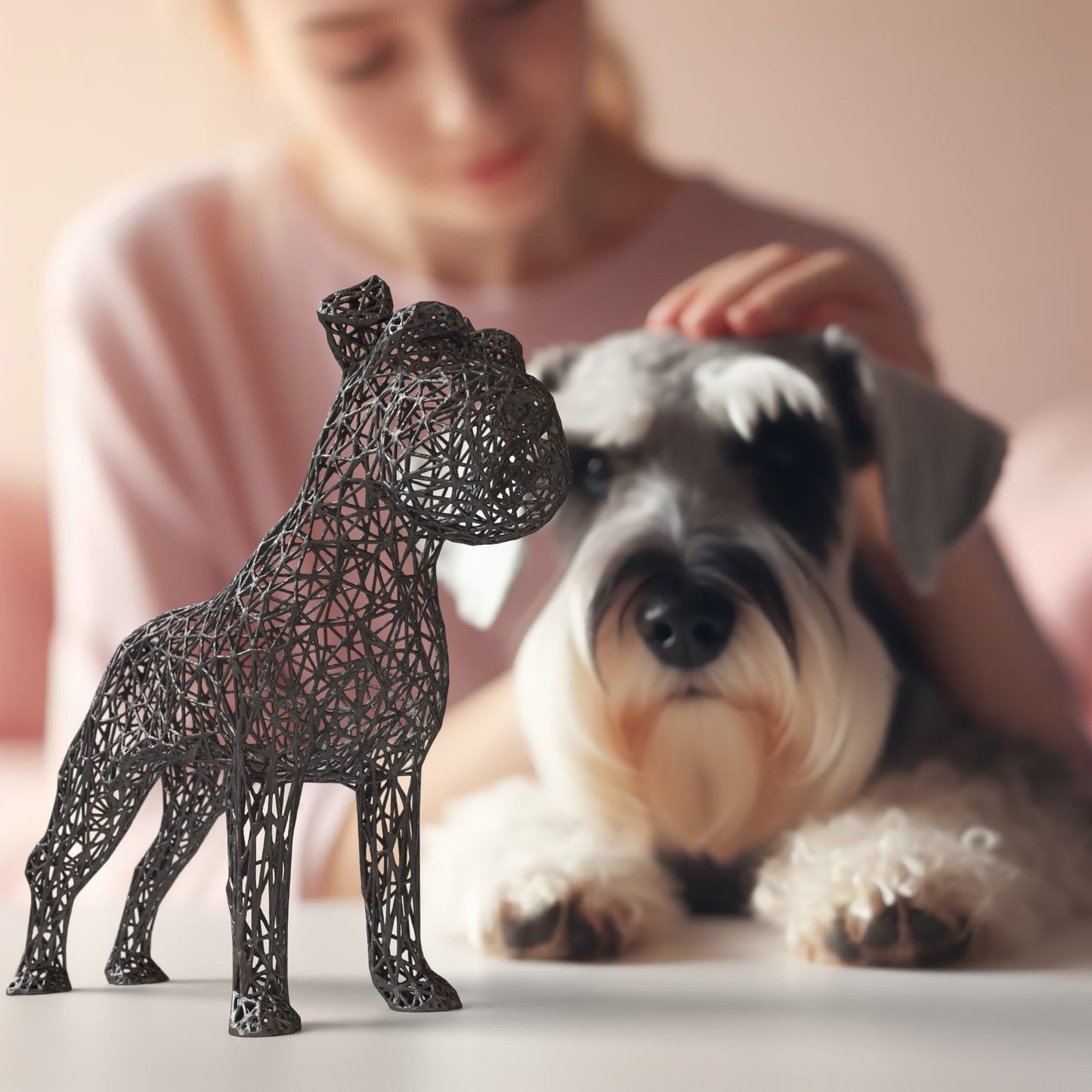 Drahtgitterskulptur eines Zwergschnauzers