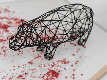 Line Art 3D Hippo Decor Sculpture