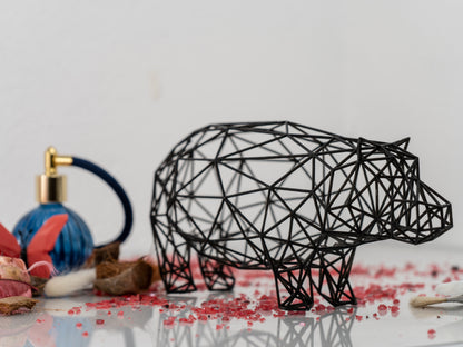 Line Art 3D Hippo Decor Sculpture
