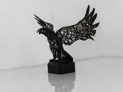 Mystical Raven Sculpture – Intricate Wired Grid Design - Open Wings for Enchanting Home Decor