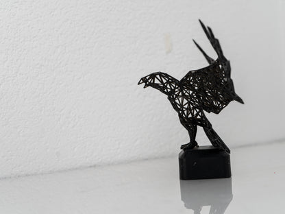 Mystical Raven Sculpture – Intricate Wired Grid Design - Open Wings for Enchanting Home Decor