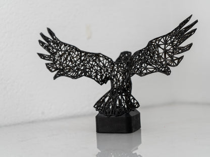 Mystical Raven Sculpture – Intricate Wired Grid Design - Open Wings for Enchanting Home Decor