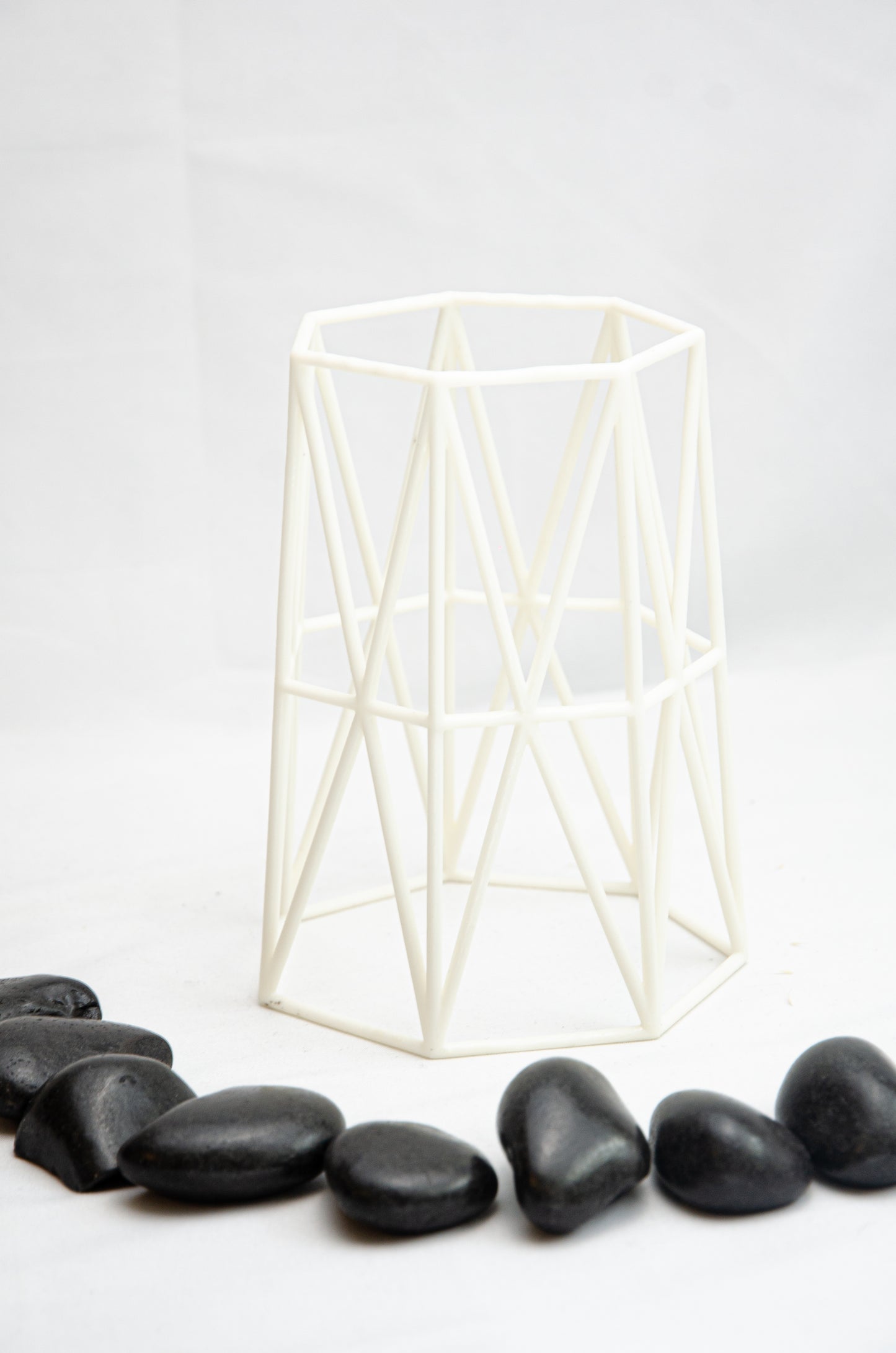 Aufrechter geometrischer Vasenkäfig aus Draht – Schwarzes Design für 10-cm-Töpfe &amp; Hochzeitstischdekoration 