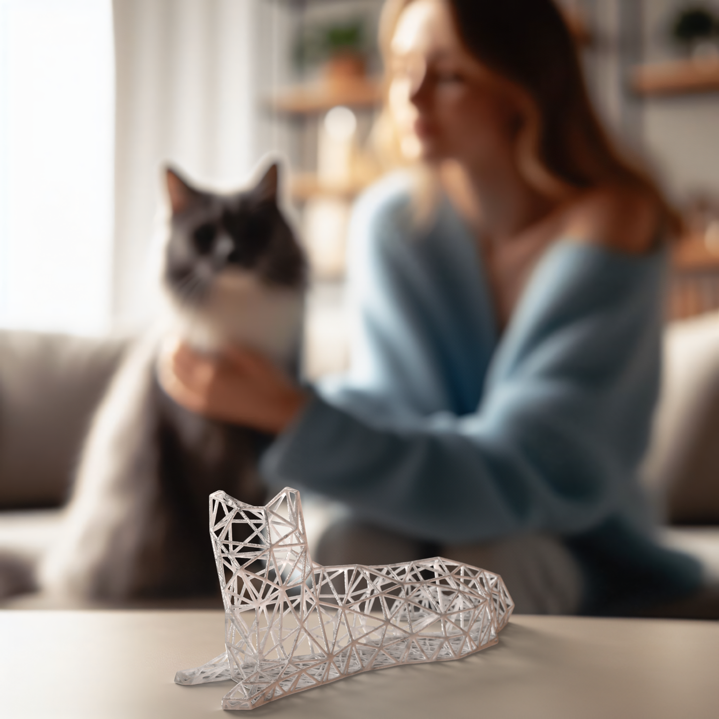 Elegante liegende Katzen-Dekor-Skulptur 