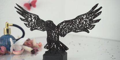 Mystical Raven Sculpture – Intricate Wired Grid Design - Open Wings for Enchanting Home Decor