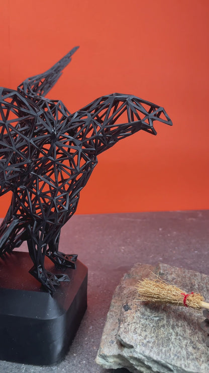 Mystical Raven Sculpture – Intricate Wired Grid Design - Open Wings for Enchanting Home Decor