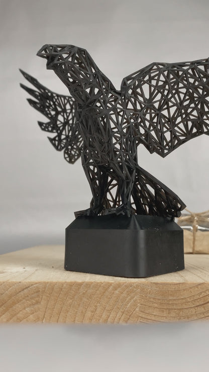 Mystical Raven Sculpture – Intricate Wired Grid Design - Open Wings for Enchanting Home Decor