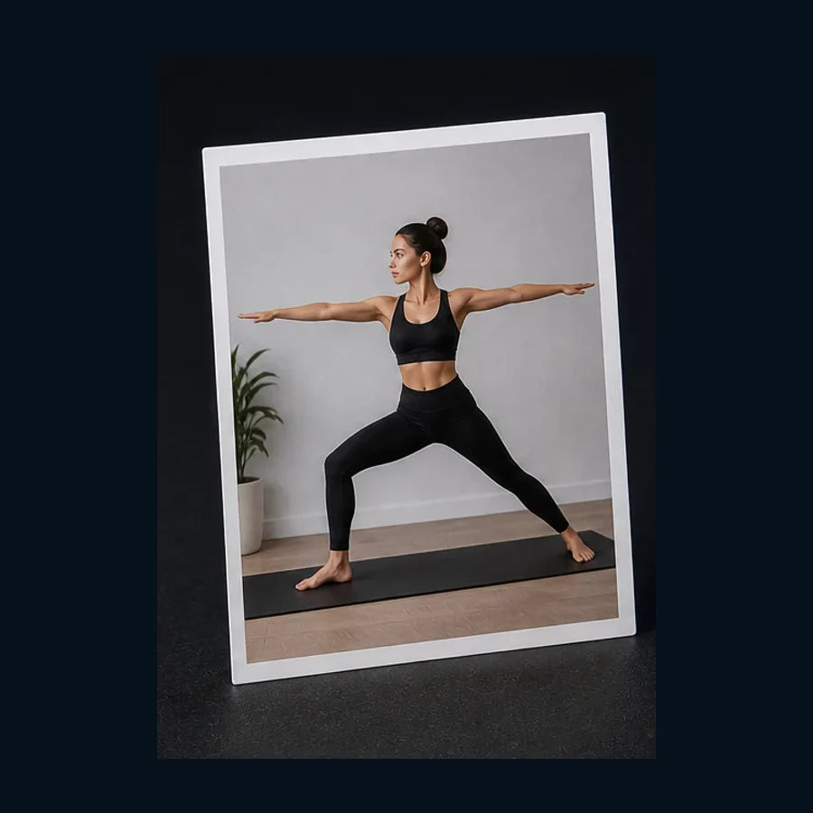 Referenzfoto einer Yogalehrerin in einer stehenden Pose